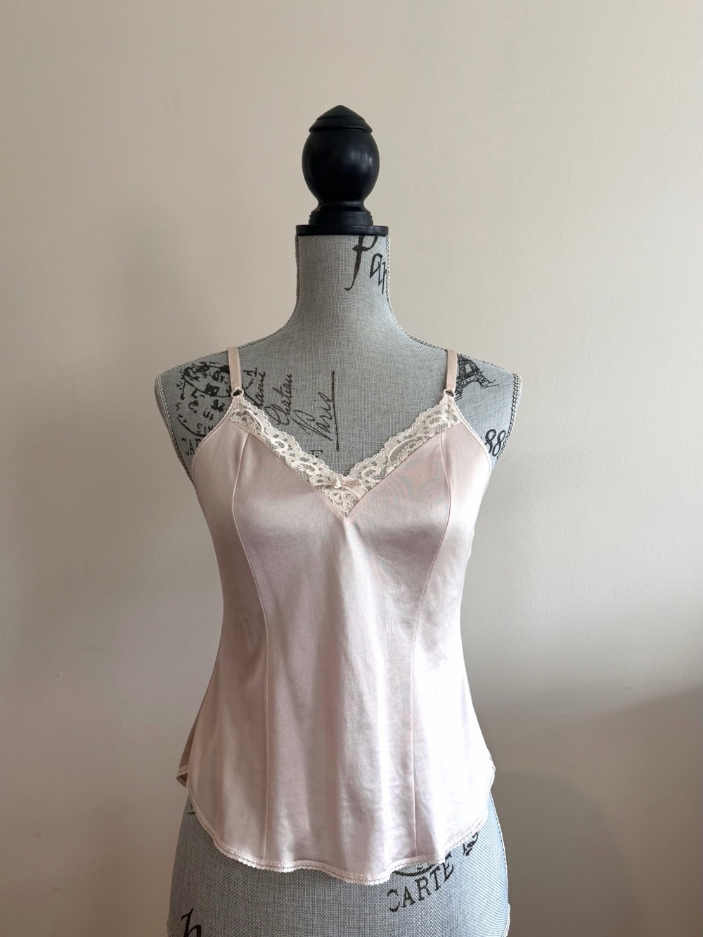 Vintage 80s Pink Satin Lace Camisole | Lingerie Slip Top